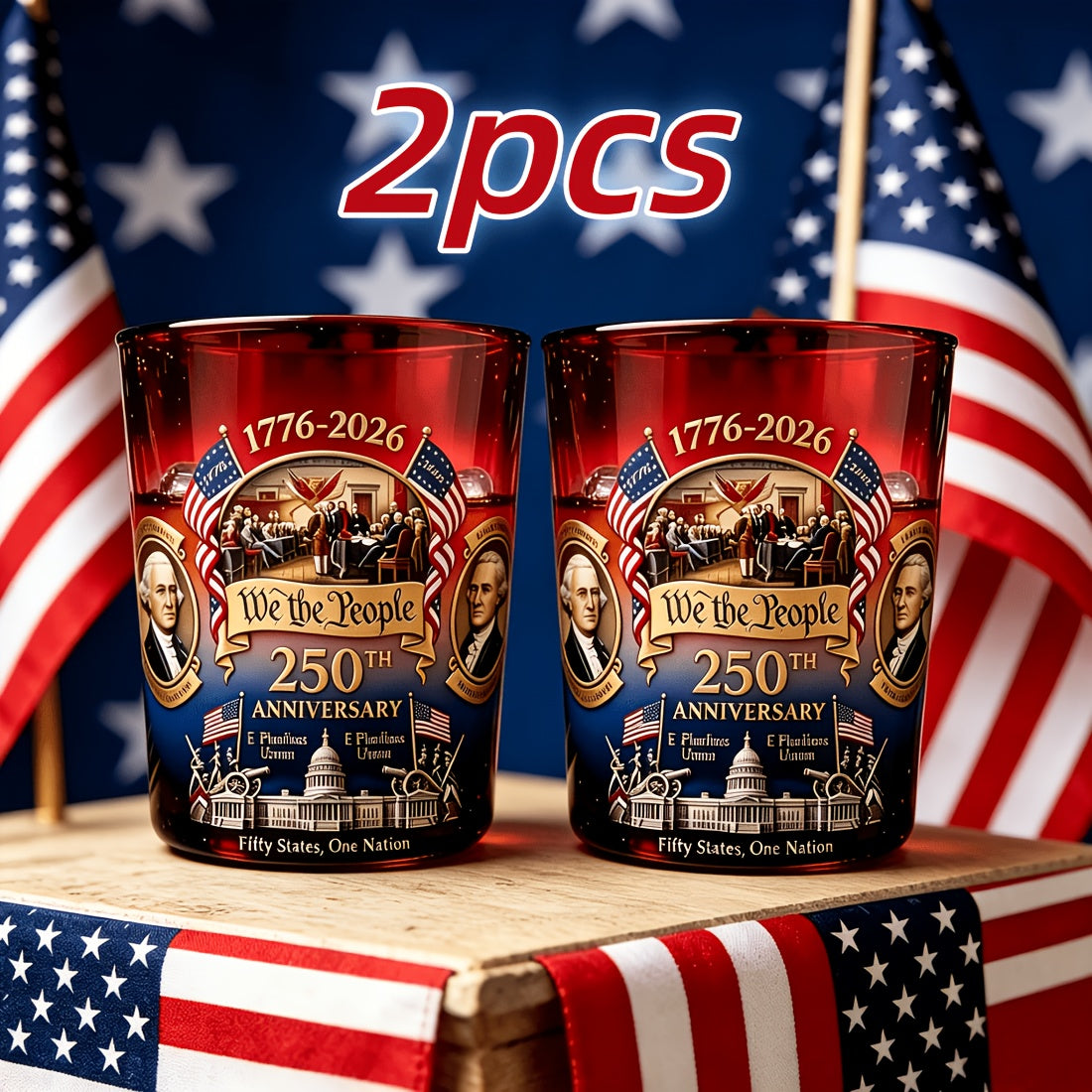 250th Anniversary Edition Whiskey Glasses, Set Of 2, 10 Ounces. Oval-shaped, Reusable, Multifunctional, Perfect for Celebrations. An Excellent Gift for The Elderly, Friends, And Partners