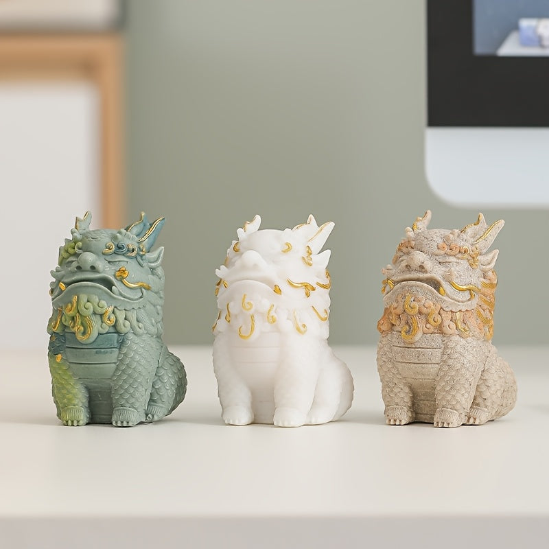 1pc of Pixiu Statue Symbolizing Wealth And Blessings - Designed As a Mythical Creature, Made from Stone with Detailed Golden Floral Designs, Perfect for Decorating Your for home Or Office, And an Excellent Gift for Living Room Or Cabinet Display