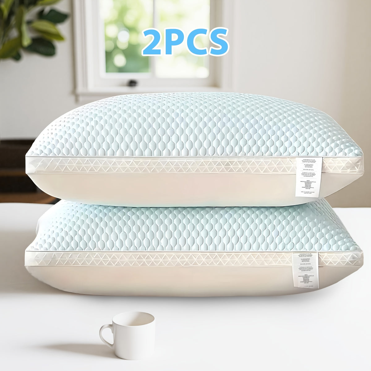 Soft Sleeping Pillow Pair, 2-Piece Blue or Gray Bed Pillows with Zipper Closure and Machine Washable Design for Bedroom, Dorm and Sofa Comfort