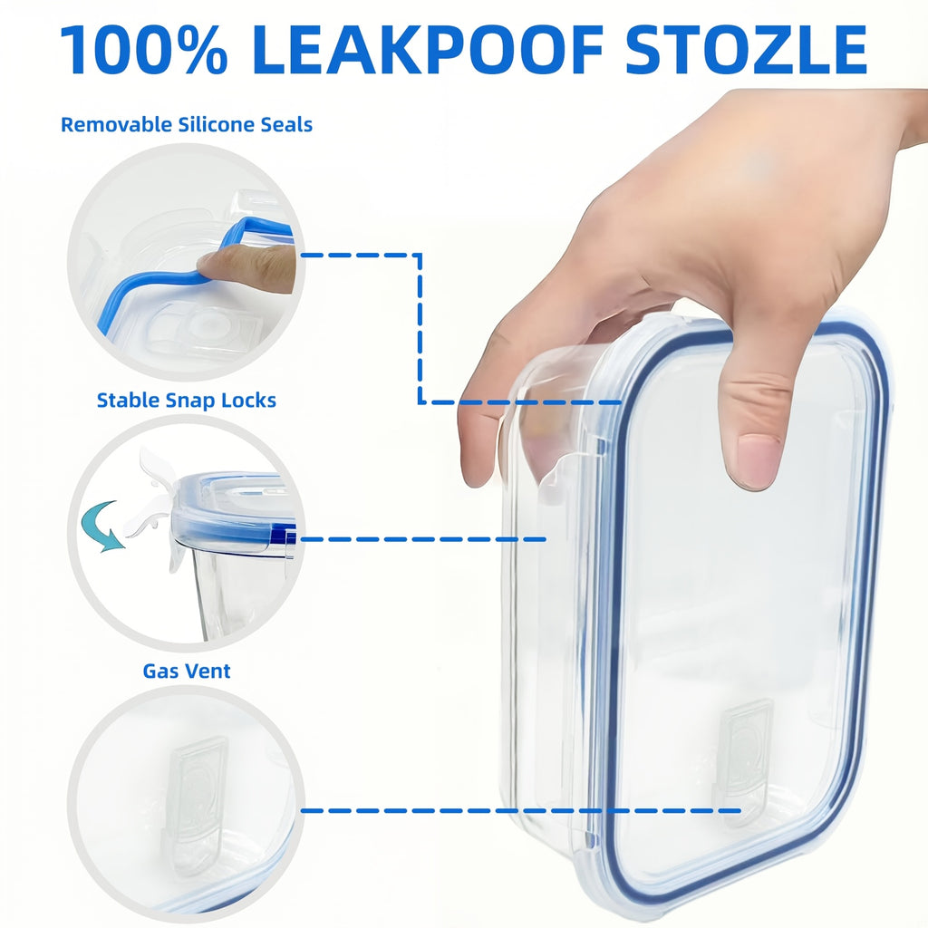 16pcs Sealed Glass Food Storage Containers, Lunch Box, Microwave, Oven - Great For Salads, Fruits, Vegetables And Sandwiches, Lunch Box | Sealed Storage | Durable Glass, Food Storage Containers (8 Lids + 8 Containers)