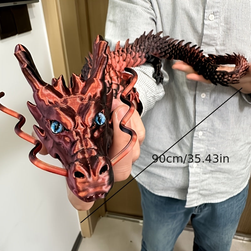 35.4" Giant Poseable 3D Printed Chinese Dragon Collectible Figurines | Articulated Joints Fantasy Decor, Flexible Desk Sculpture for Home/ Office/ Car Decor | Unique Mother's Day & Father's Day Gifts for Mom Dad, Perfect for Collectors from US Stock