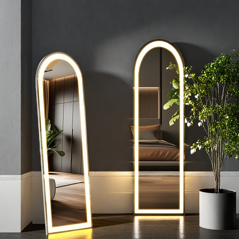 Smart LED Touch Sensor Full-Length Mirror - Adjustable Brightness, Wall-Mount & Freestanding Design with Slim Modern Frame - Ideal for Vanity, Bedroom, Or Dressing Room Lighting