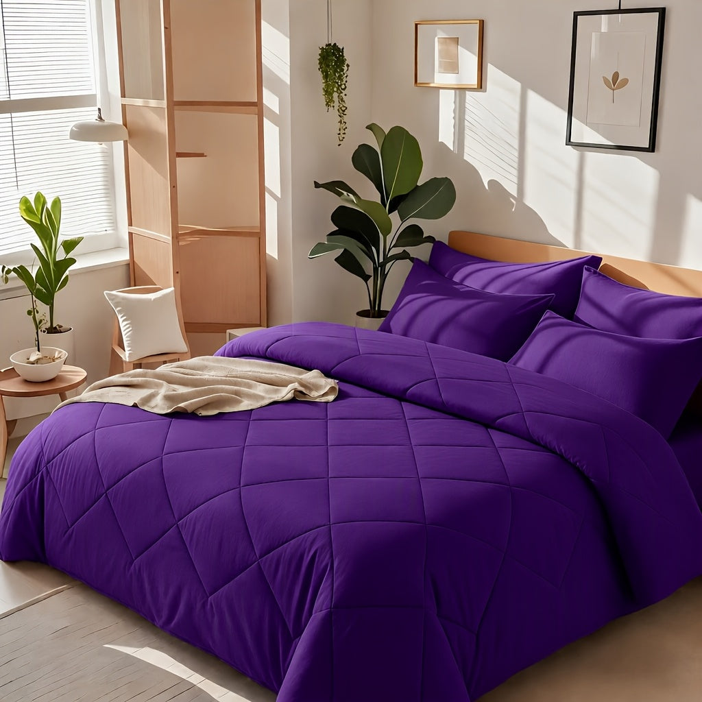 2/3pcs Solid Color Rhombus Grid Queen/King Size Bedding Set Soft, Comfortable, Fluffy Microfiber Filling Lightweight Breathable Fabric Easy Care All Season Use Includes Comforter Pillowcases Luxury Quality
