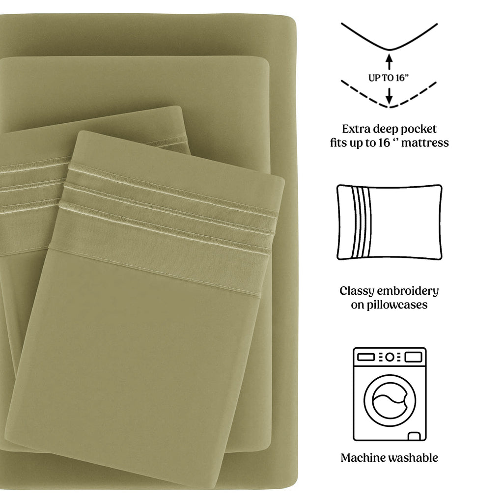 Lux Decor 4 Pieces Solid Bedsheets - 1800 Series Stylish Comfy Bedding Sheet Set - Hotel Luxury Skin Friendly Cooling Sheets & Embroidered Pillowcases Without Filler - Classic Collection With 16 Inches Deep Pocket Room decor - Shrinkage & Fade Resistant