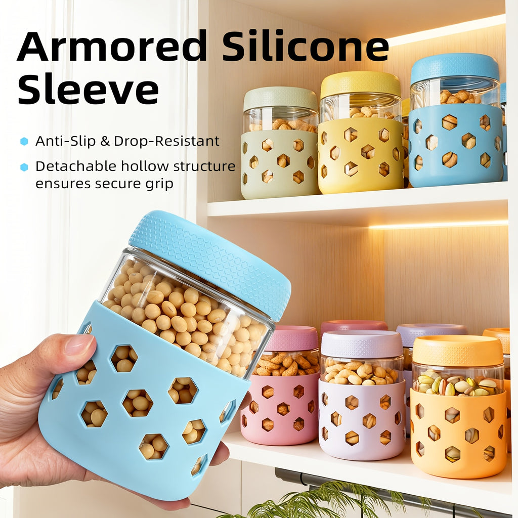 6-Pack 16oz Glass Mason Jars with Silicone Sleeves, Airtight Overnight Oats Containers with Lids, Dishwasher Safe Leak-Proof Meal Prep Jars for Chia Pudding, Yogurt, Snacks