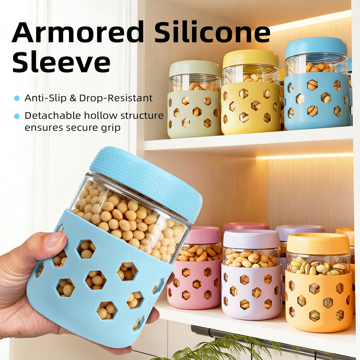6-Pack 16oz Glass Mason Jars with Silicone Sleeves, Airtight Overnight Oats Containers with Lids, Dishwasher Safe Leak-Proof Meal Prep Jars for Chia Pudding, Yogurt, Snacks