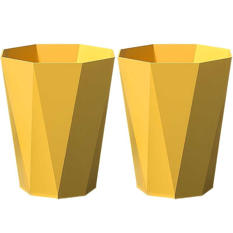 Set of Two Octagonal Trash Bins in Nordic Design, Featuring Geometric Plastic Construction with a Brushed End. These Small Open-Top Wastebaskets Are Ideal for Use in for home Offices, Bathrooms, Kitchens, And Bedrooms