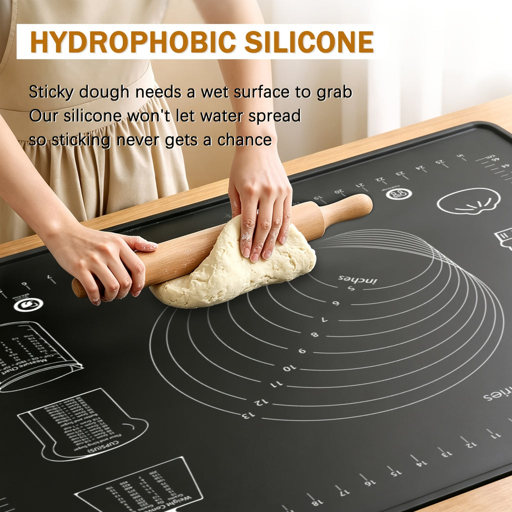 Extra-Thick Silicone Pastry Mat, Non-slip Silicone Baking Mat, Reusable Dough Rolling Mats with Measurements, Perfect for Baking, Pizza & Cake Dough, Odor-Free with Natural Dye, Silicone Mat for Dough, Baking Mat Extra Thick, Dough Mat