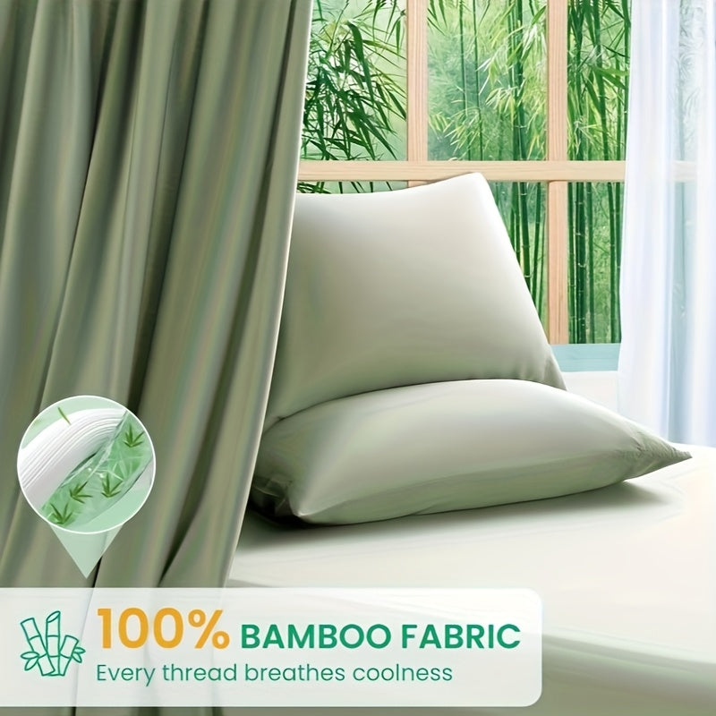 4pcs 2200TC Cooling Bamboo Bed Sheet Set Summer Chill Collection-16" Deep Pocket - Ultra Soft Luxury Bedding W/ Flat Sheet, Fitted Sheet & Pillowcases (Beat The Hea Stay Cool All Night) Queen Size Sheet Set Breathable Sheets Sets Queen Size Gifts