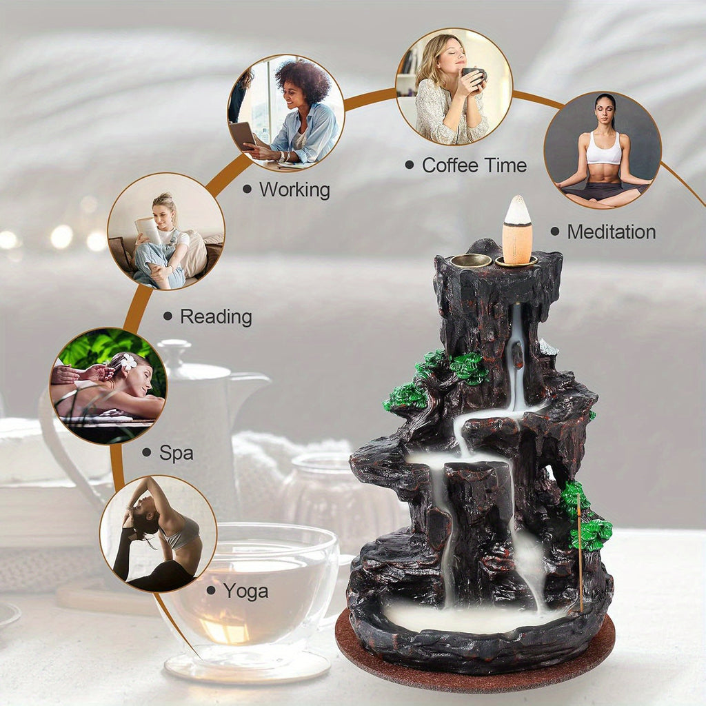 Incense Holder, Backflow Incense Holder 2 Sides Waterfall Incense Burnier with 120 Backflow Incense Cones, 30 Incense Sticks, Aromatcherapy Ornamen for Home