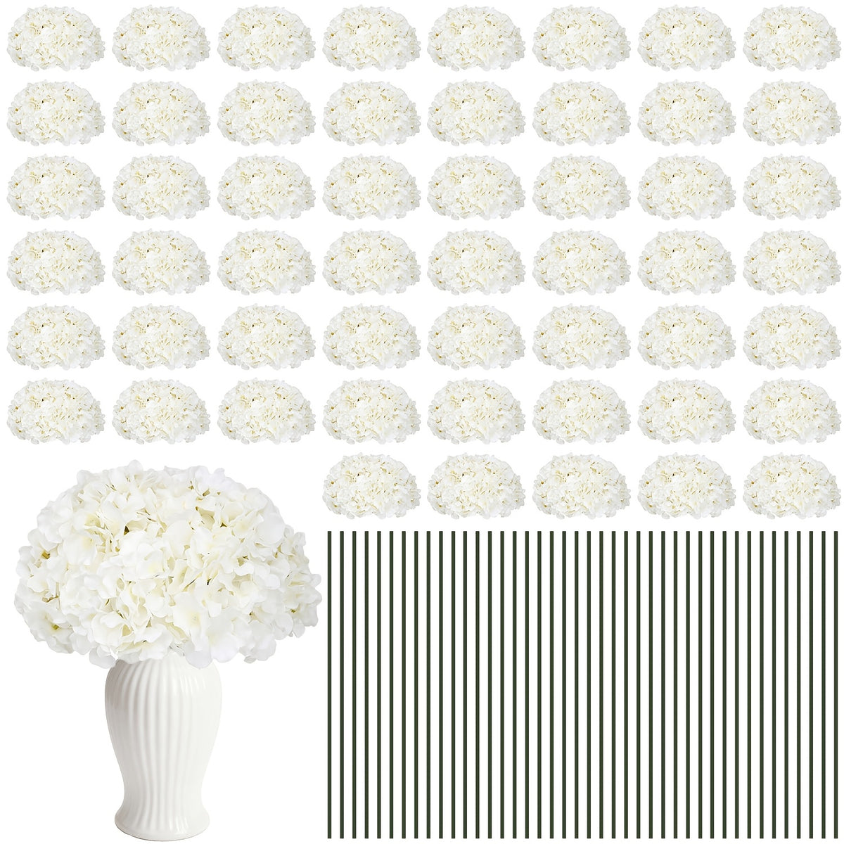 Set of 24 Synthetic Hydrangea Blooms with Stems, Ideal for Wedding Decorations, Home Parties, Baby Showers, And Store Displays. These Floral Arrangements Are Long-Lasting And Can Be Reused, Available in White, Orange, Blue, Dreamy Purple, Champagne