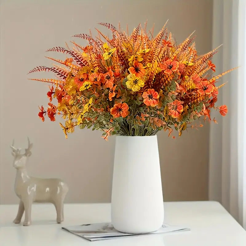 Set of 8 Artificial Autumn Flowers, Designed to Resist UV Rays And Fading, Perfect for Decorating Your Home Indoors, As Well As Enhancing Your Garden, Courtyard, Fireplace, And Porch Window Sill