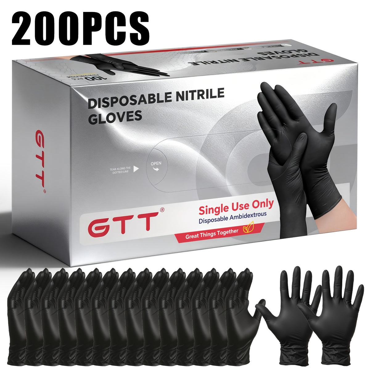 200pcs Black Nitrile Disposable Gloves - 2-box Set, And Oil-resistant, Suitable for Various Scenarios Such As Workshops, Laboratories, Cleaning, Hair Dyeing, Tattoos, And Pets