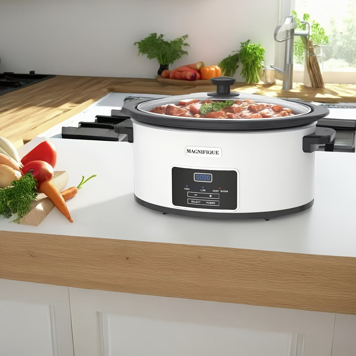 Homecookin Digital Slow Cooker with Non-Stick Ceramic Bowl - Programmable Countdown Timer & Keep Warm Function, Perfect for Family Meals, Soups, Stews, Holiday Cooking, House Party