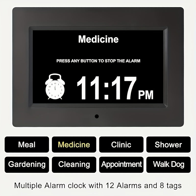 Clock with Day And Date for Elderly Large Display Digital Clock 12 Alarms 3 Medicine Reminders Large Font Dementia Clocks Alarm Clock for Seniors Day Clock