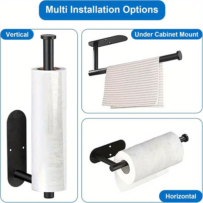 2-Pack Kitchen Paper Towel Holder, Creative Punch-Free Self-Adhesive Paper Towel Holder Under Cabinet, Wall-Mounted Towel Rack/ Towel Rack for Kitchen, Bathroom And RV - Adhesive for Kitchen And Bathroom, Can Hold Paper Rolls
