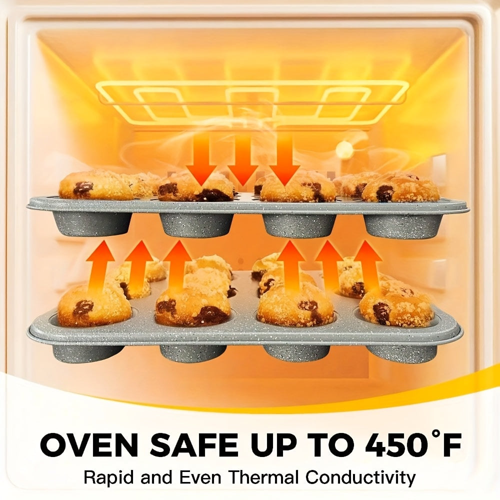 2/6/7/8/12/16/18pcs Nonstick Baking Pans Set Kitchen Baking Sheets Oven Bakeware Sets Round/Square Cake Pan Muffin Pan, Loaf Pan, Roast Pan, Cookie Sheet Baking Supplies Grey Measuring Spoon Scraper Rack Whisks Bread Bag Muffin Cups Spatulas