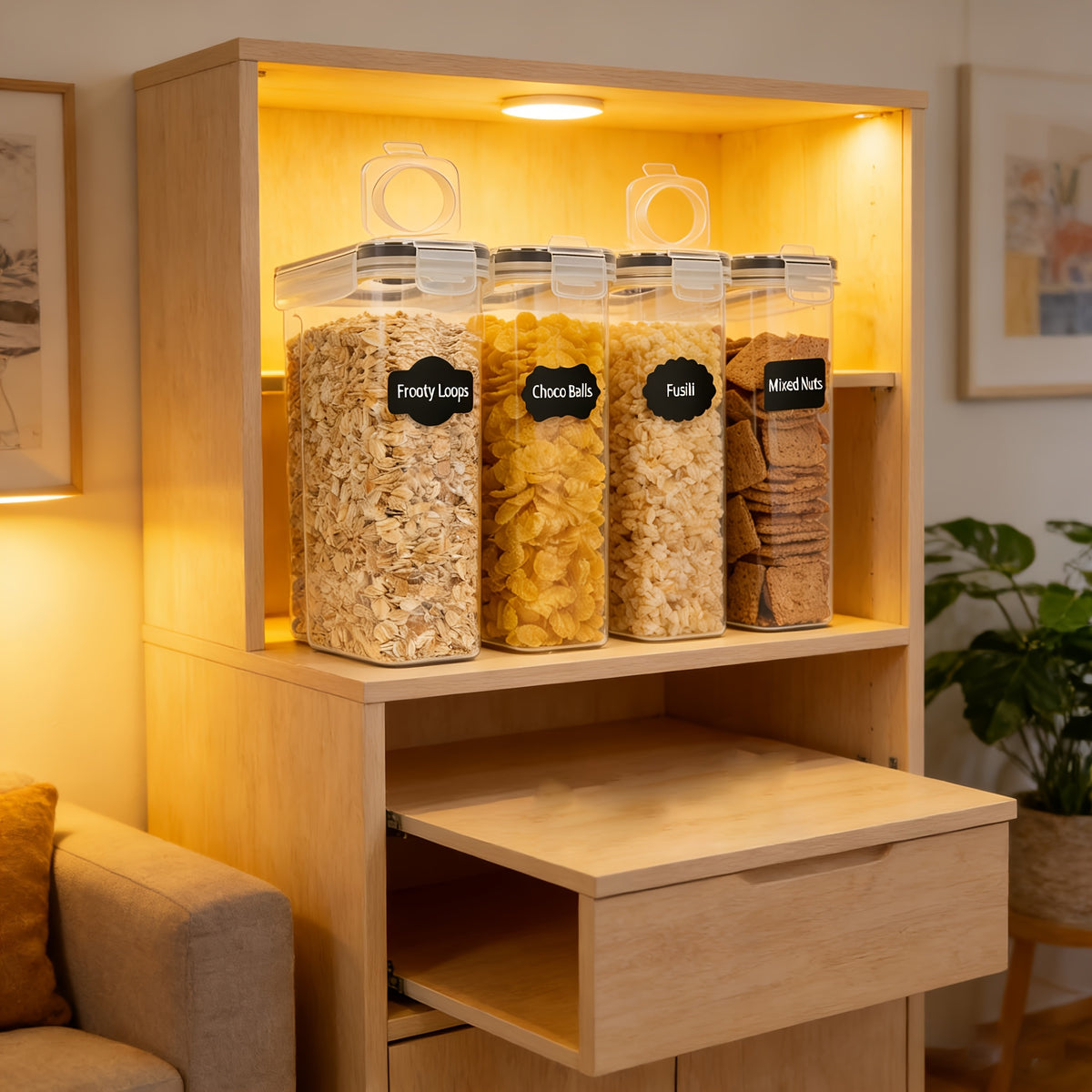 4 Pack (4L/ 135oz) EXTRA Large Airtight Food Storage Cereal Containers for Bulk Food Storage BPA-Free Plastic Container, Pantry Organization And Canister for Grain, Nuts And Rice, Kitchen Organizers And Storage, Kitchen Accessories, Christmas Gift