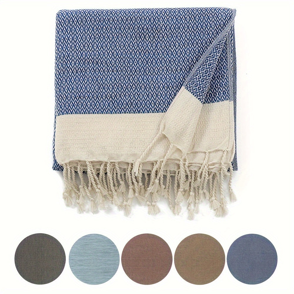 YEUZLI 100% Cotton Tassel Blanket, 49.21 X 70.87In (350GSM), Boho Diamond Grid, Breathable And Soft. Perfect for Snuggling on Beds And Sofas, Also Great for Picnics And Travel, an All-Season Essential, Machine Washable