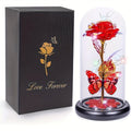 Galaxy Rose Glass Dome with Butterfly, Battery-Powered Glowing Artificial Flower Display in Five Colors for Mother's Day, Birthday and Anniversary Gifts