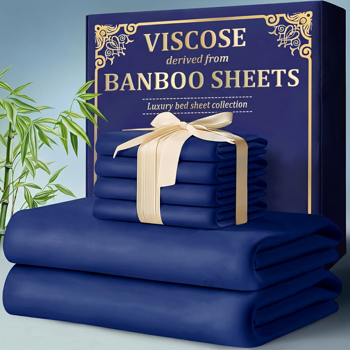 3/4pcs Bamboo Cooling Bed Sheet Set - 2300 TC Ultra Soft & Breathable, Shrink-Resistant, Smooth & Comfortable For All Season | Deep Pocket Fitted Sheet, Flat Sheet, Pillowcases | Room Decor, Random Color