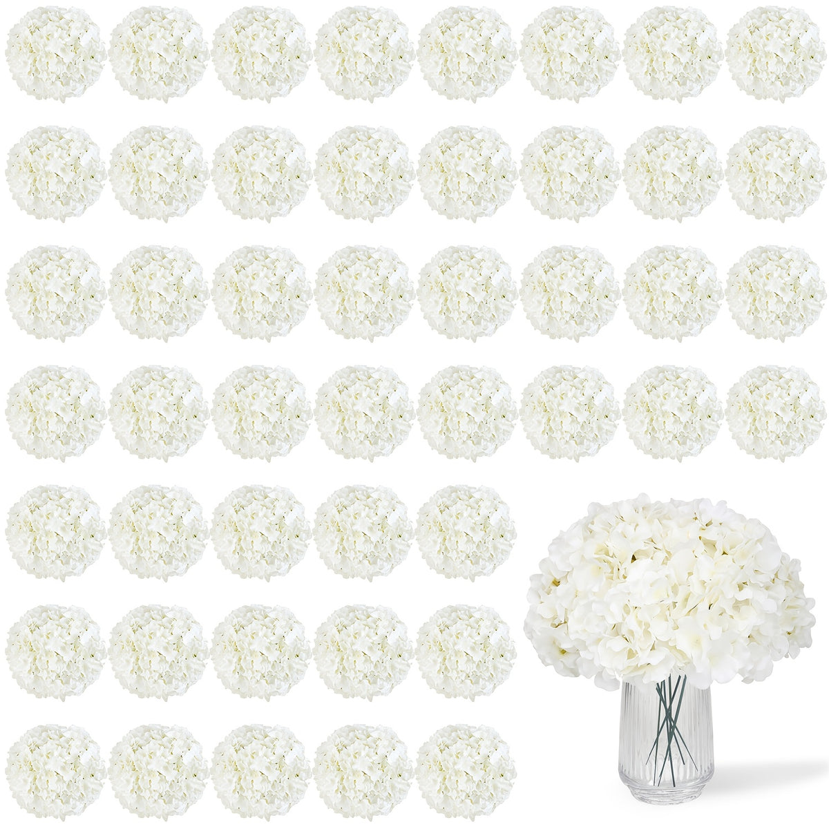 63pcs Artificial Hydrangea Flowers with Stems - Realistic Full Faux Silky Blooms, Round Heads Suitable for Wedding, Baby Shower, Garden, Party Decor, Home Decoration - Fake Flowers for Centerpieces, Arrangements, Year-Round Use