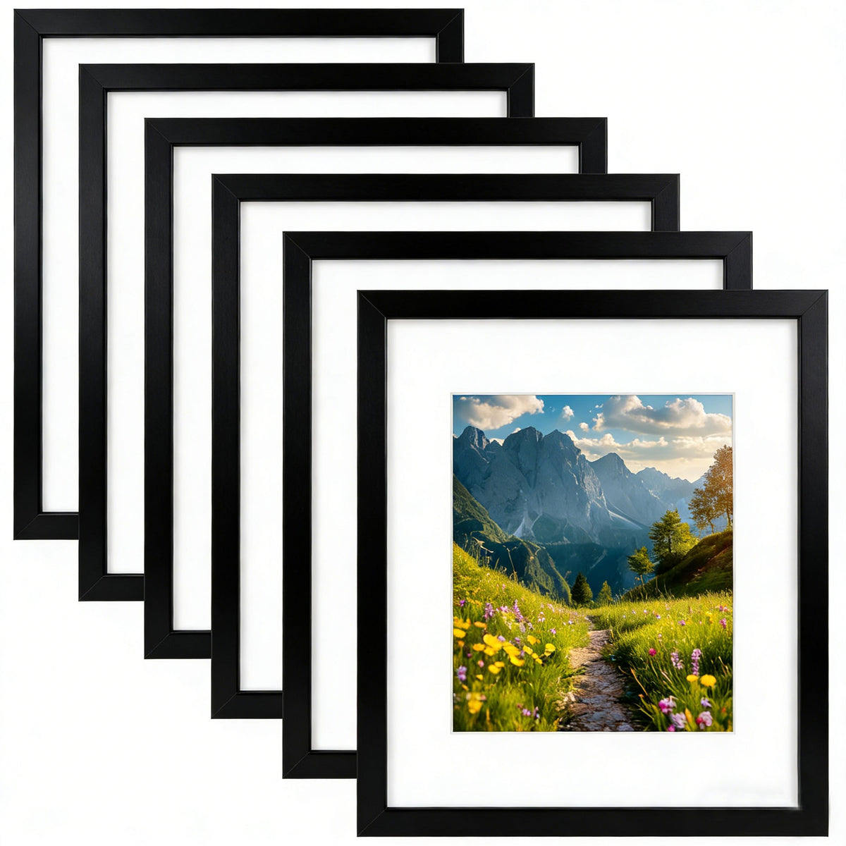 6 Packs 6x8/8x10/9x12/11x14/16x20 Picture Frames Set, Engineered Wood Gallery Wall Frame Set with Plexiglass - Wall Mounting or Tabletop Display
