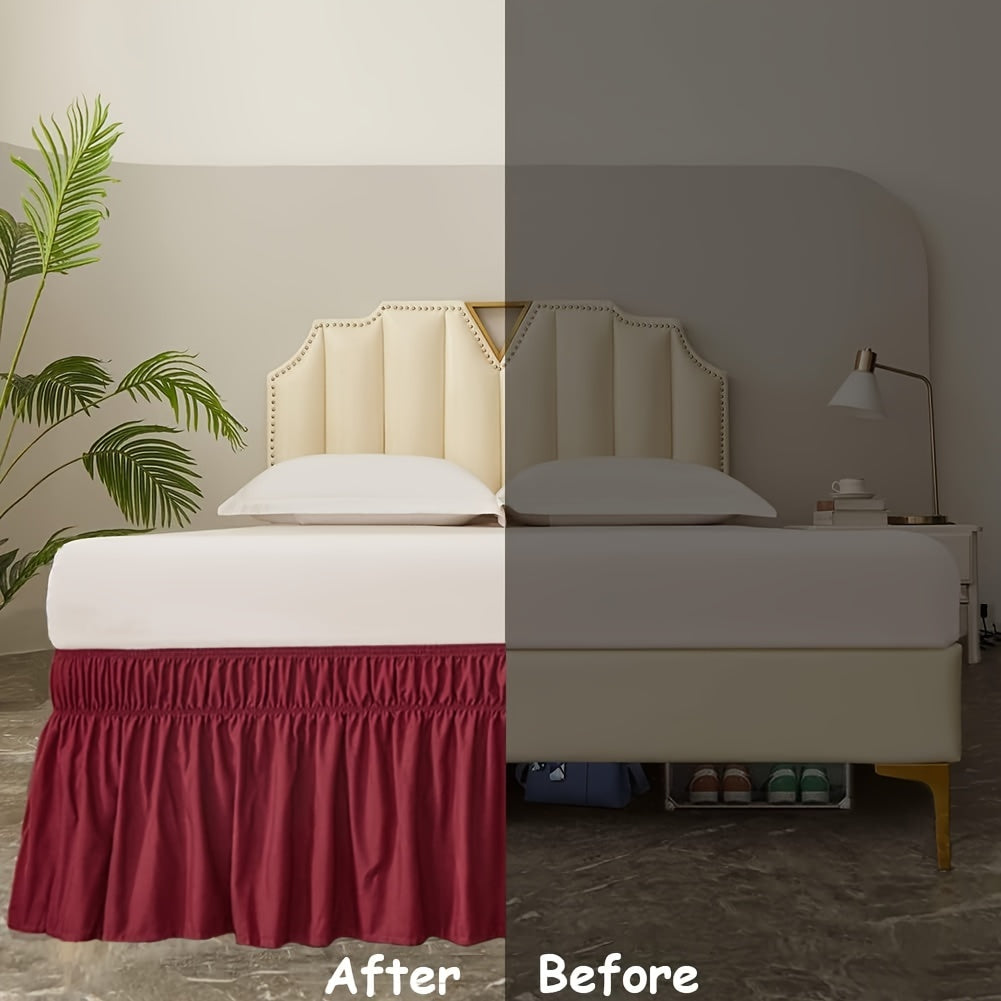 Wrap Around Dust Ruffle Bed Skirt - Fashionable & Long-lasting with Double Elastic Belts - Made for Various Size Beds with 15 Inch Tailored Drop - Easy Fit Adjustable Elastic Strap - Pleated Bedskirt with Brushed Fabric - Wrinkle Free, Machine Wash