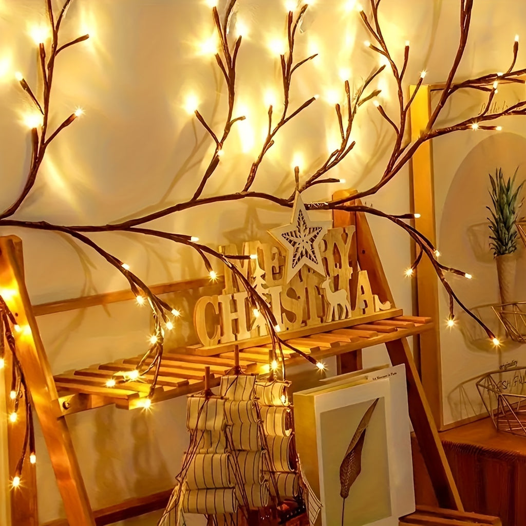 96 LED Brown Vine Fairy Lights - 6ft Flexible Bendable Artificial Willow Branches with 8 Modes, USB Powered Remote Control for Indoor Home Decor, Weddings, Christmas, Valentine's, Thanksgiving & Holiday Party Decorations, Remote Controlled Fairy Lights, W