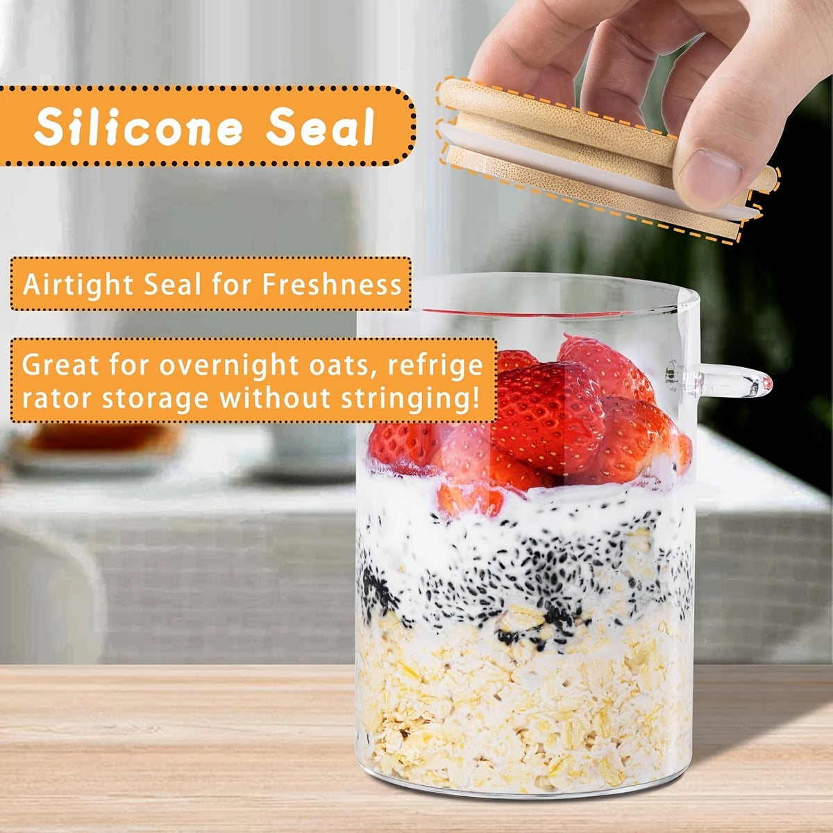 4/6pcs Dessert Bowl, Overnight Oats Containers with Lids, 18oz Overnight Oats Jars with Spoons, Salad Meal Prep Jar with Bamboo Lids for Chia Seed Pudding Salad Cereal Coffee Flour, Sourdough Starter Jar for Bread