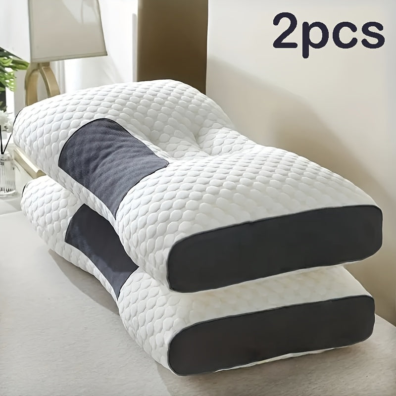 2pcs Massage Neck Pillows Adjustable Ergonomic Contour Support, High-Quality Pillow Core with Removable Zippered Cover, All-Season Sleeping Comfort, Neck And Shoulder Massager, Modern Pillow Design, Breathable Fabric