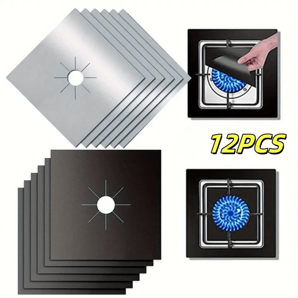 12pcs Teflon Gas Stove Protective Cover, 0.12mm Thick, Reusable, Non-stick, Quick Clean Kitchen/cooking Liner Kitchen Supplies Home Kitchen Supplies Outdoor Cooking Tool Protective Cover, Barbecue Mat
