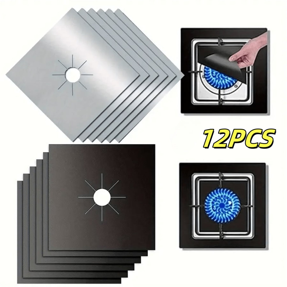 12pcs Teflon Gas Stove Protective Cover, 0.12mm Thick, Reusable, Non-stick, Quick Clean Kitchen/cooking Liner Kitchen Supplies Home Kitchen Supplies Outdoor Cooking Tool Protective Cover, Barbecue Mat