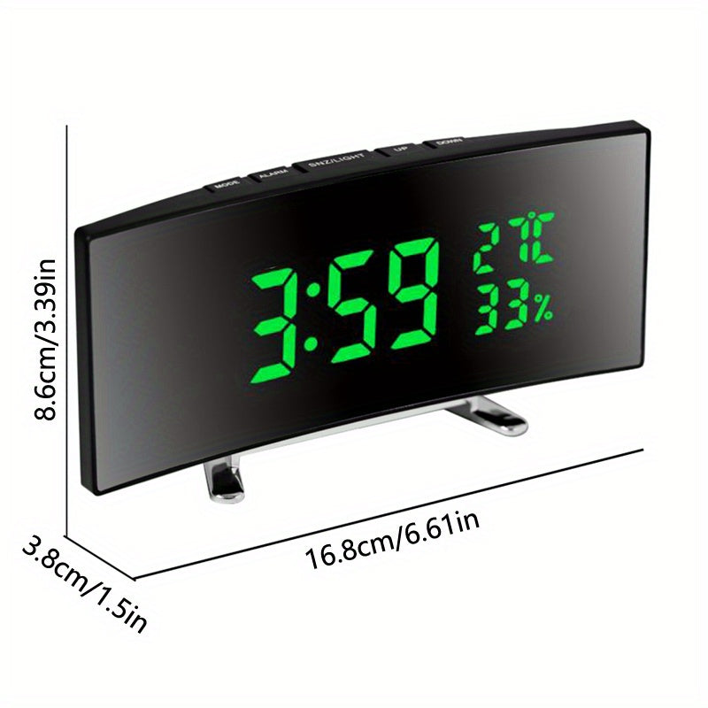1pc 6.6-Inch Multifunctional LED Alarm Clock with Curved Large Screen Display - Desk Clock Can Show Time, Temperature, and Humidity, Plug-In Use/ Three-Section Seven Battery (Only Battery Use Screen Will Automatically Turn Off)