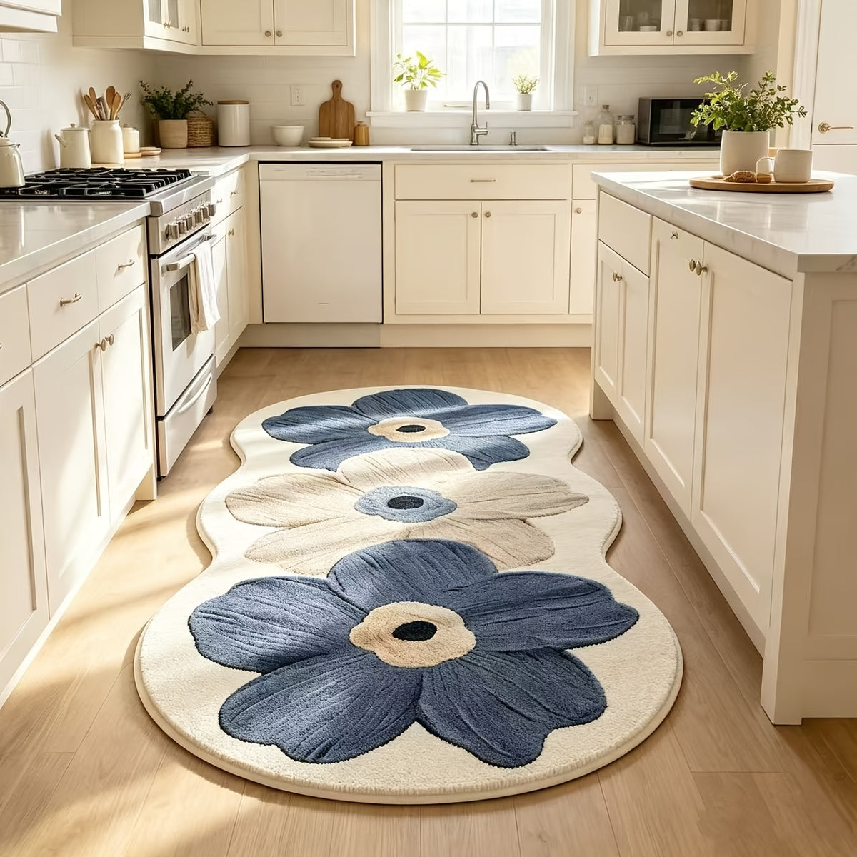 1000G Non-Slip Cute Floral Furry Carpet Kitchen Rugs Mats, Soft And Fluffy Bedside Carpet, Luxury Living Room Decoration, Rubber Non-Slip Bottom, Machine Washable, Suitable for Kitchen, Corridor, Bedroom Bedside Mat