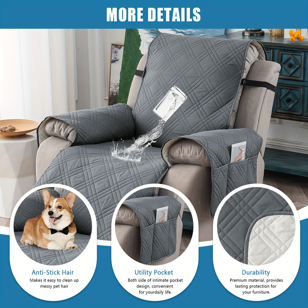 1pc 100% Waterproof Recliner Chair Cover, Non Slip Recliner Covers for Recliner Chair with Pocket, Pet Scratch-Resistant Sofa Slipcover, Washable Furniture Protector, Easy to Install for Living Room, Bedroom, And Study, Halloween Home Decorations