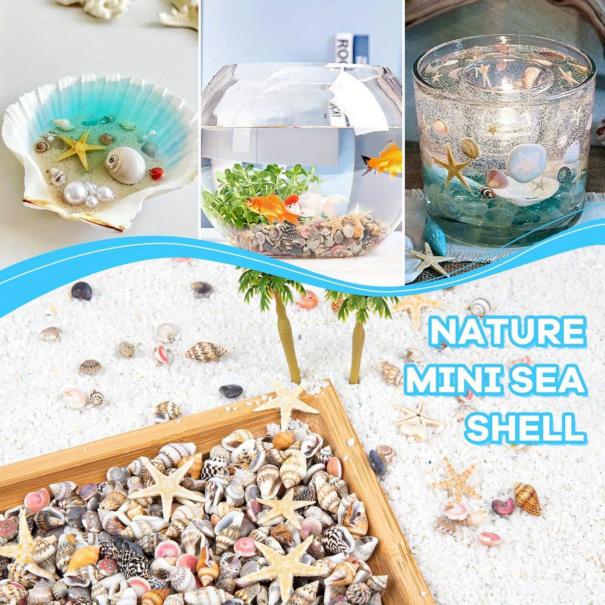 1200pcs Tiny Seashells& 21 Starfish Mixed Bulk Beach Small Shells for Home Decor, Beach Theme Party Decorations, Fish Tank Aquarium Decor, Sea Shells for Crafting Vase Filler, Beach Candle