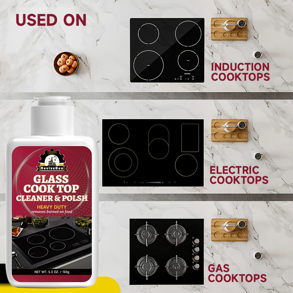 Cooktop Cleaning Paste Removes Grease, Oil Stains & Burnt-On Food From Stove Tops & Burners, Easy Scrub Kitchen Cleaner