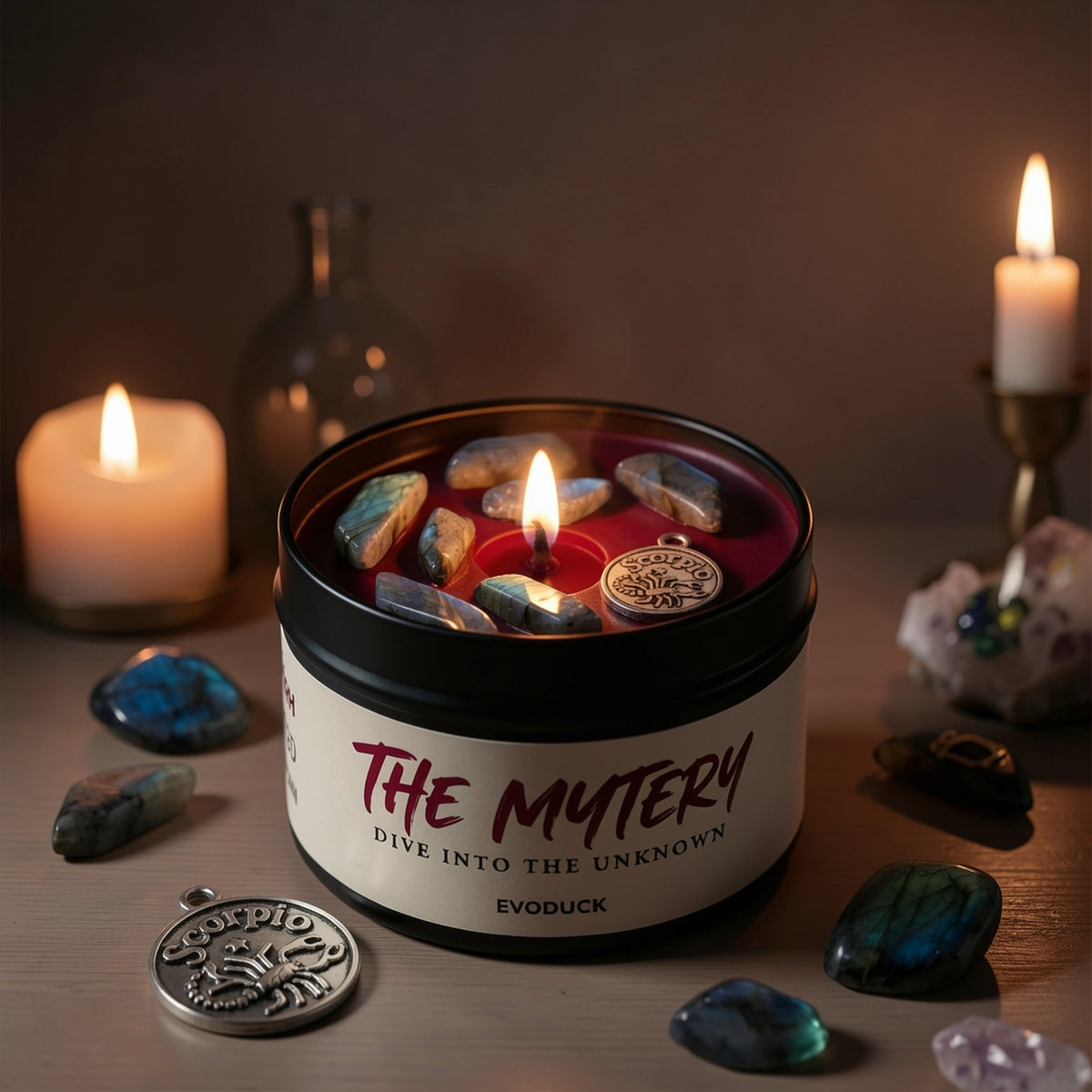 EVODUCK Scorpio Zodiac Candle with Hidden Pendant And Real Crystal Inside - Intense Scented Soy Wax for Late Night Reading Ambiance - Cool Valentine'S Day Birthday Present for Girlfriend Wife Women Lover - Spiritual Mystery Home Fragrance Gift