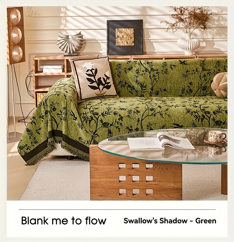 Chenille Thickened Sofa Throw for Flowers And Plants Pattern, Suitable for Living Room And Office Decor, Pet-safe, All-season Use, And Durable, Non-slip.