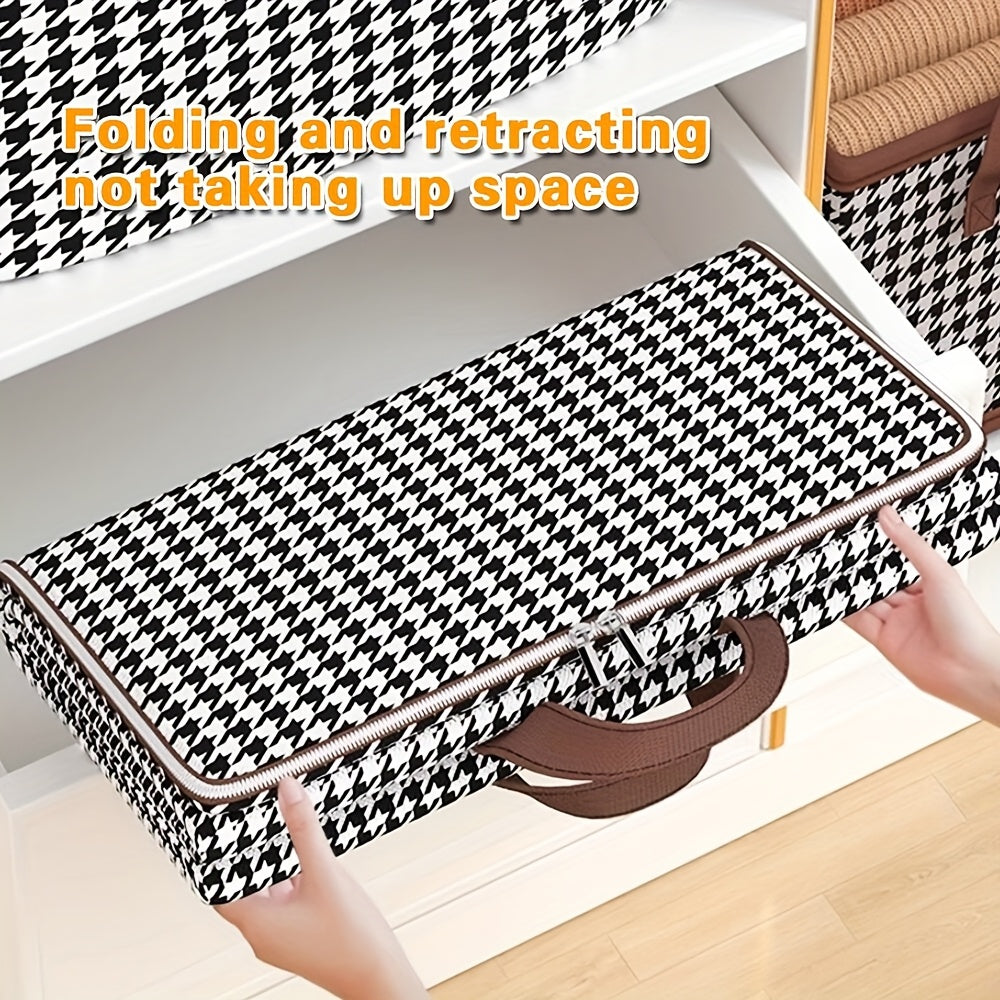 Checkered Storage Bags 2 Pack, Extra Large Fabric Organizers with Double Zippers and Carry Handles for Clothes, Bedding, Moving and Closet Organization