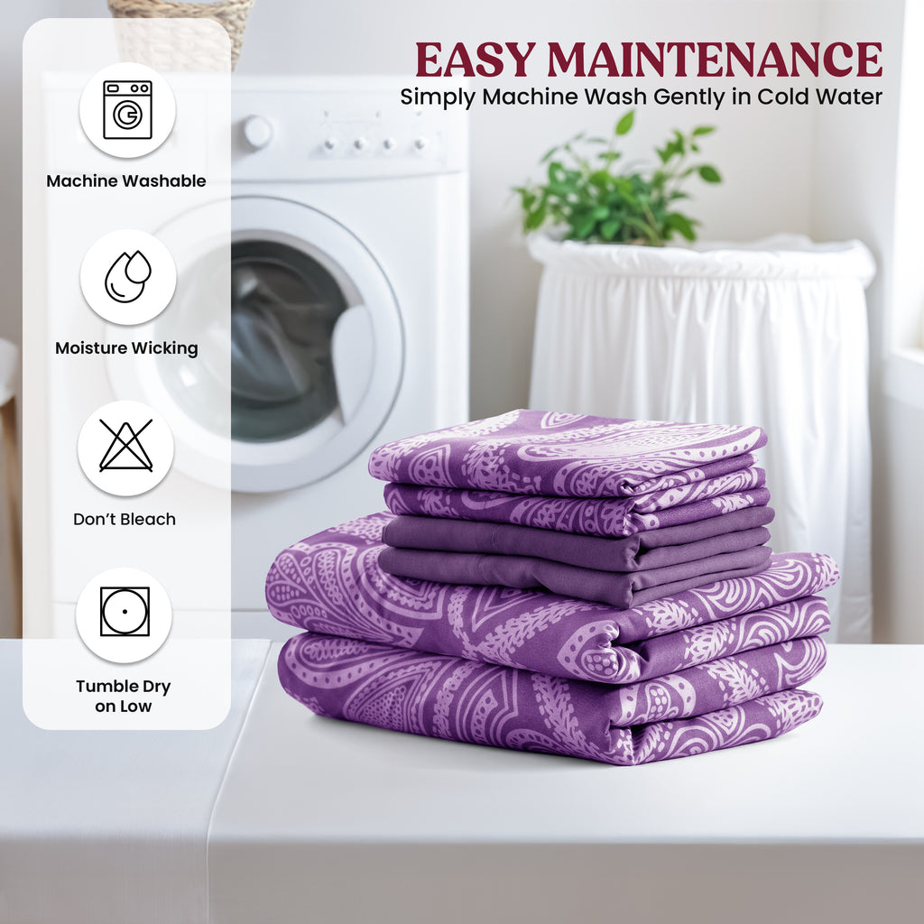 Paisley Microfiber Sheet Set, Soft 100% Polyester Bedding with 16-Inch Deep Pocket Fitted Sheet, Flat Sheet and Pillowcases in Six Bed Sizes