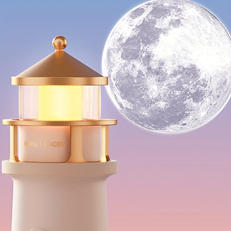 1pc Projector-equipped Moon Lighthouse Night Light with A Sensitive Human Body Sensor Switch And Always-on Function That Can Be Set At Will. It Can Be Used for Both USB Charging And Plug-in Power Supply, Making It A Great Decorative Item And Gift..