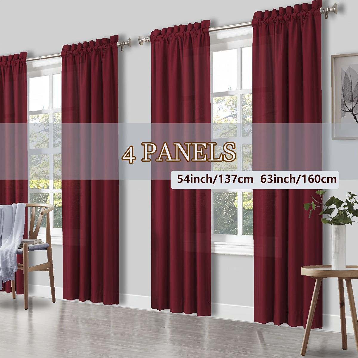 4 Panels Curtains, Solid Color Simple Rod Pocket Light Filtering Curtains, Suitable for Living Room, Office Home, Bedroom Decoration