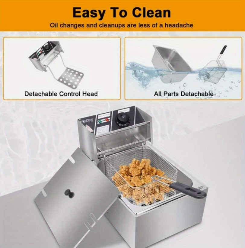 Stainless Steel Electric Deep Fryer with 2 Baskets And Lids, Adjustable Temperature Control, US Plug - Outdoor/Indoor Use for French Fries, Chicken, Donuts, Commercial & Home Kitchens, Deep Fryer Basket