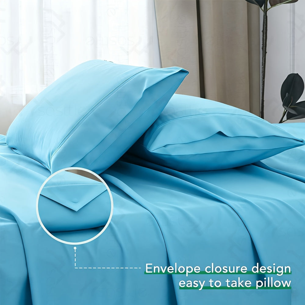 3/4pcs Bamboo Bed Sheet Set-Bamboo Kids Bed Sheet-Ultra Soft & Breathable Bed Sheets-Deep Pocket Up to 16" Hotel Soft Bedding-Perfect for Hot Sleepers-Great Gifts Bedding Sheets Set Bamboo Sheets Sets All Sizes Cooling Bamboo Sheets Random Color