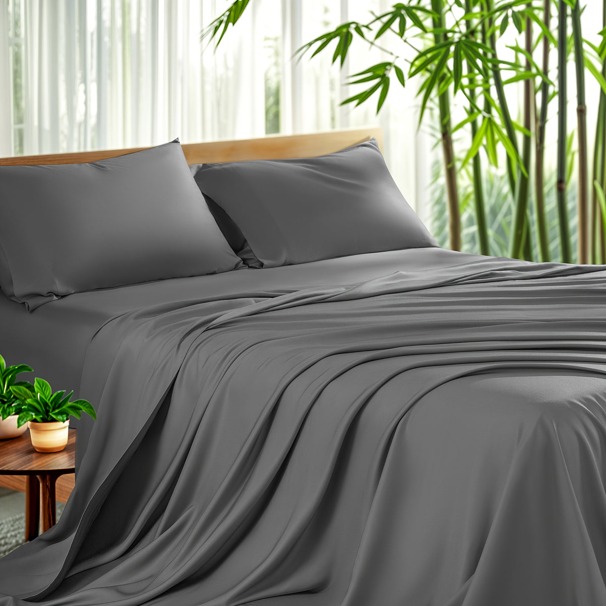 4pcs Cooling Bamboo Sheet Set, All-Season Comfort, 16" Deep Pocket, Wrinkle & Shrink Resistant, Y Soft Hotel Quality Bedding, Includes Fitted Sheet, Flat Sheet & 2 Pillowcases, Luxury Gift Box Packaging
