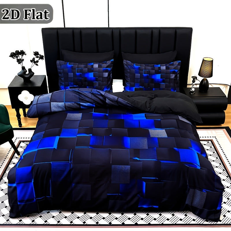 2D Flat 3pcs Cool Technology Digital Printing Material Quilt Cover Set Four Seasons Product, Red And Blue, Four Sizes (Twin, Full, Queen, King) (1pc Quilt Cover And 1/2pcs Pillowcases, Without Filling)