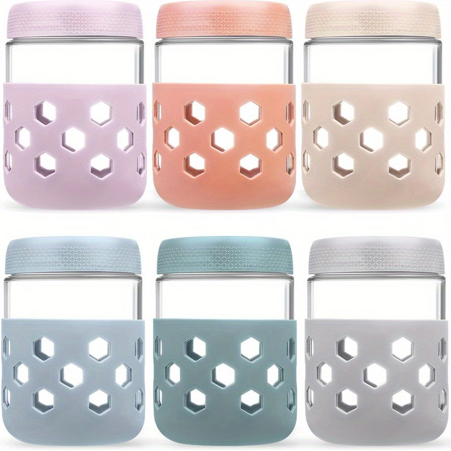 Glass Overnight Oats Containers, 6-Pack 16 oz Mason Jars with Airtight Lids and Optional Silicone Sleeves for Chia Pudding, Yogurt and Snack Prep