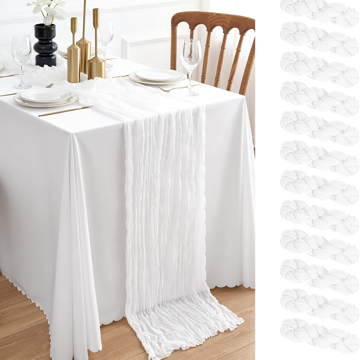 12pcs Cheesecloth Table Runner 10ft Boho Gauze Table Runner 21.3*120Inch Rustic Cheese Cloth Roll Romantic Long Cheesecloth Bulk for Wedding Bridal Shower Birthday Party Decor